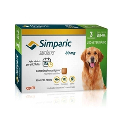 Simparic 80mg Antipulga e Carrapato Cães de 20 a 40kg 3 comprimidos - Zoetis Menor preço em Simparic 80mg Antipulga e Carrapato Cães de 20 a 40kg 3 comprimidos - Zoetis