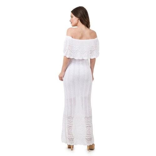 vestido tricot ombro a ombro longo