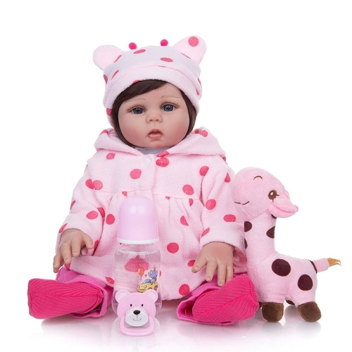 Boneca Bebê Reborn Realista Roupa de Girafinha 100% Silicone