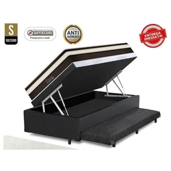 Conjunto Cama Box Baú Solteiro 3 em 1 Auxiliar Ortopédico Corino Preto + Colchão de Molas Master Confort Menor preço em Conjunto Cama Box Baú Solteiro 3 em 1 Auxiliar Ortopédico Corino Preto + Colchão de Molas Master Confort