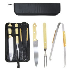 Kit Churrasco Garfo Faca Pegador Estojo Inox Cabo De Madeira é boa?