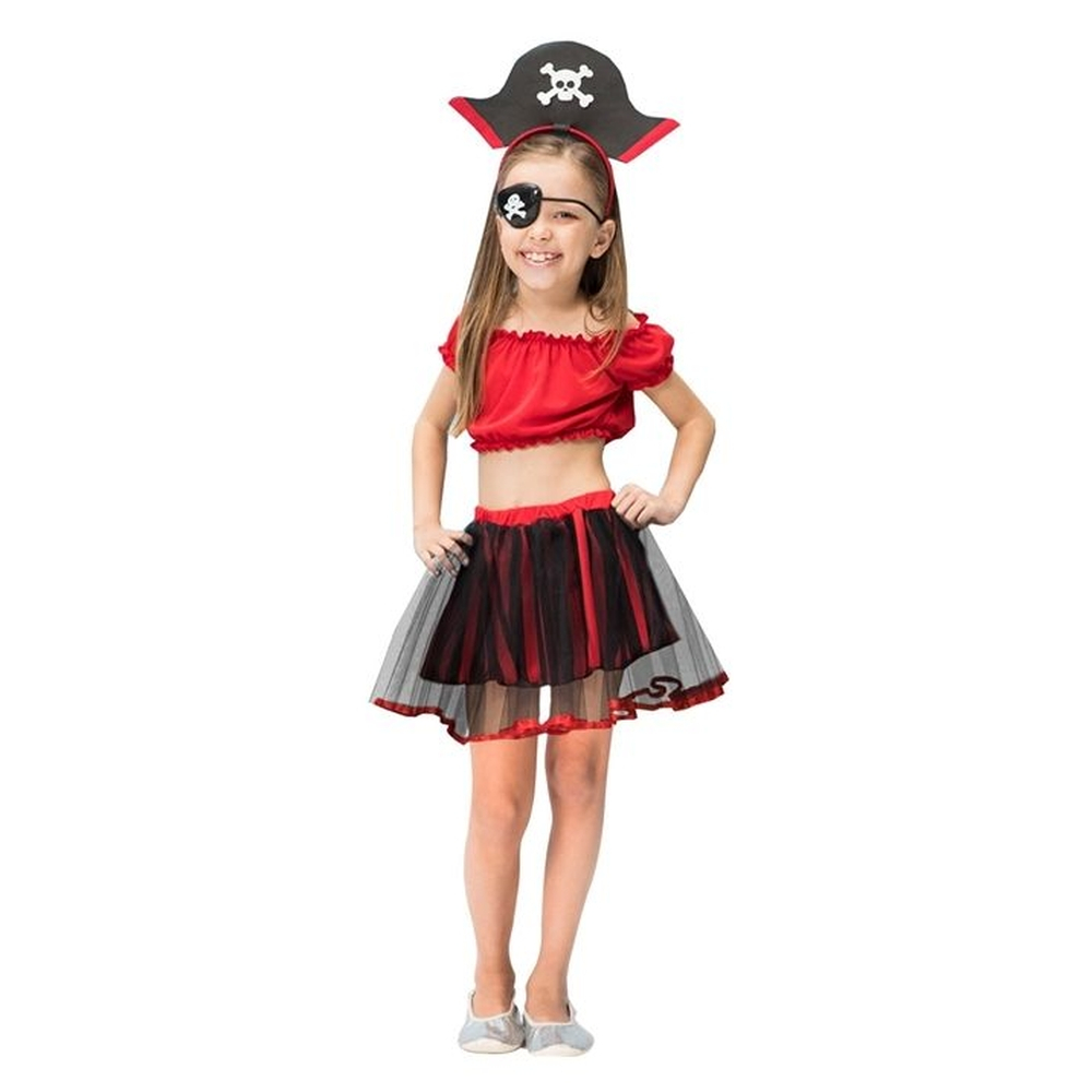 Vestido Fantasia Infantil Pirata Com Bandana E Tapa Olho Preto - Lojas  Torra