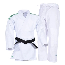 Kimono Judô Adidas Club J350 Branco com Listras na cor Verde Menor preço em Kimono Judô Adidas Club J350 Branco com Listras na cor Verde
