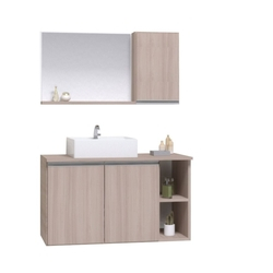 Gabinete Banheiro Virtus 80cm - Gabinete + Cuba + Espelheira LUXO Madeirado / Inteiro Menor preço em Gabinete Banheiro Virtus 80cm - Gabinete + Cuba + Espelheira LUXO Madeirado / Inteiro