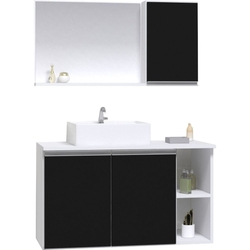Gabinete Banheiro Virtus 80cm - Gabinete + Cuba + Espelheira LUXO Branco / Preto Menor preço em Gabinete Banheiro Virtus 80cm - Gabinete + Cuba + Espelheira LUXO Branco / Preto