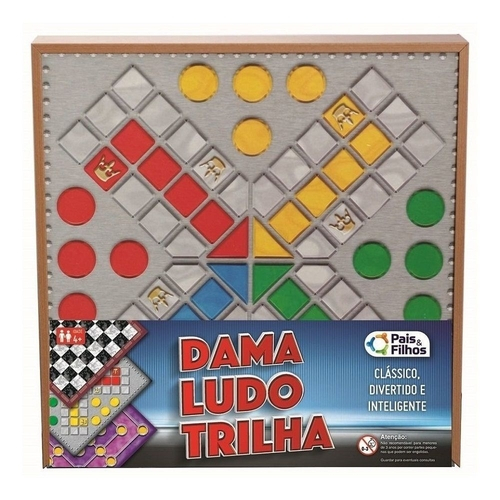 Jogo Tabuleiro 3 Em 1 Ludo Dama Trilha Brinquedo De Madeira