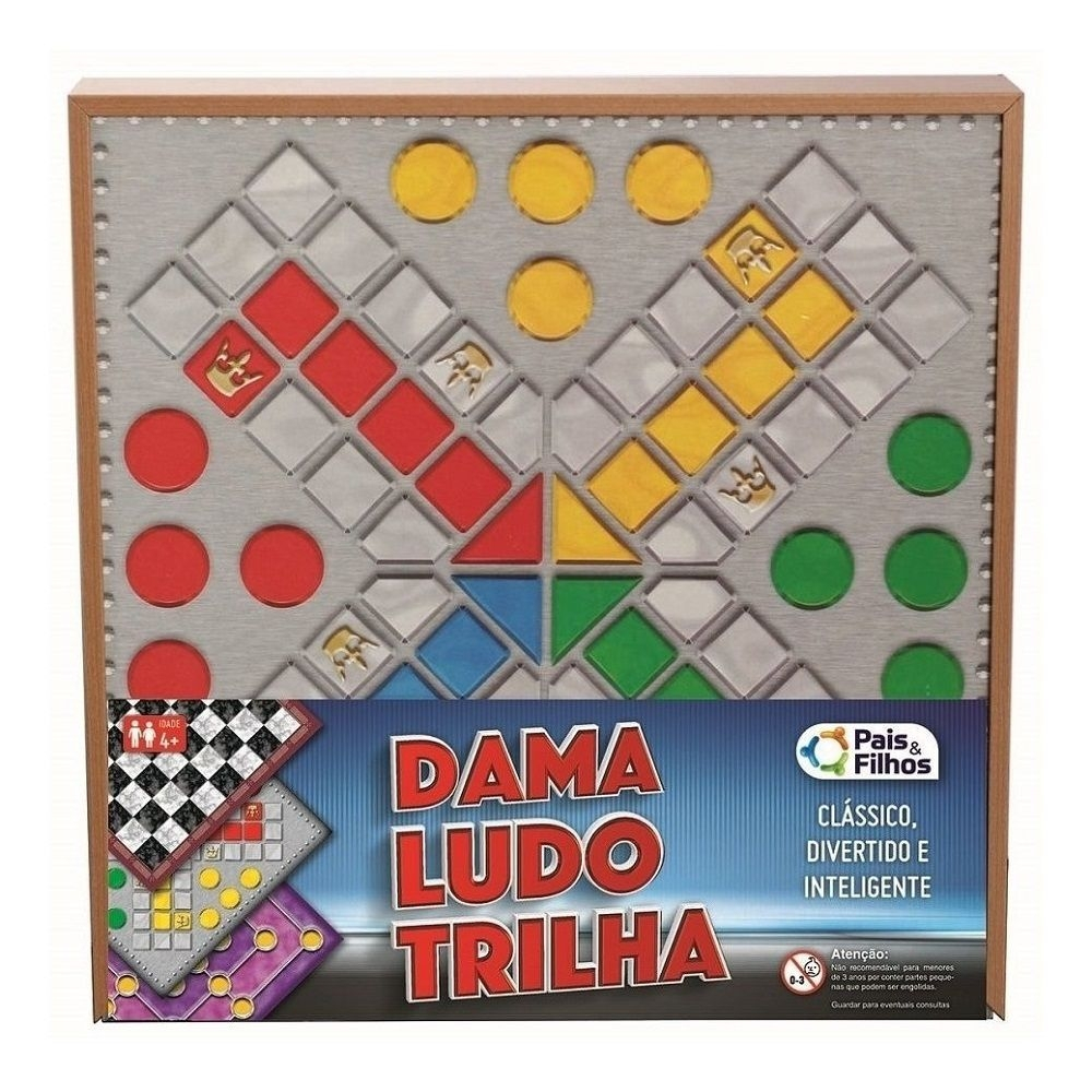 Jogos de Tabuleiro 3 em 1 Ludo Dama e Trilha Pais & Filhos