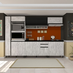 Cozinha Completa Fidelita Abu Dhabi Modulada 5 Peças 300 CM 11 Portas 2 Gaveta Com Tampo Roble Griz Menor preço em Cozinha Completa Fidelita Abu Dhabi Modulada 5 Peças 300 CM 11 Portas 2 Gaveta Com Tampo Roble Griz