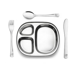 Talher Infantil + Prato Inox Kit para Servir Infantil 4 pçs Menor preço em Talher Infantil + Prato Inox Kit para Servir Infantil 4 pçs
