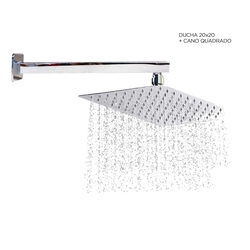 Kit Ducha Inox Chuveiro 20x20 Cm + Cano 35 Cm Quadrada Menor preço em Kit Ducha Inox Chuveiro 20x20 Cm + Cano 35 Cm Quadrada