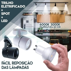 Kit Trilho Eletrificado 50cm Preto 2 Spot Gu10 Dicroica + Lâmpadas 6000K Menor preço em Kit Trilho Eletrificado 50cm Preto 2 Spot Gu10 Dicroica + Lâmpadas 6000K