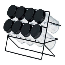 Porta Condimentos Tempero 8 potes vidro Suporte Preto - Lyor Menor preço em Porta Condimentos Tempero 8 potes vidro Suporte Preto - Lyor