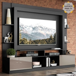 Rack Estante c/ Painel e Suporte TV 65" e 2 portas Oslo Multimóveis Preto/Lacca Fumê Menor preço em Rack Estante c/ Painel e Suporte TV 65" e 2 portas Oslo Multimóveis Preto/Lacca Fumê