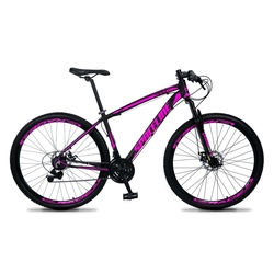 Bicicleta MTB Aro 29 Quadro 15 Alumínio 21 Marchas Freio Mecânico Vega Preto/Rosa - Spaceline Menor preço em Bicicleta MTB Aro 29 Quadro 15 Alumínio 21 Marchas Freio Mecânico Vega Preto/Rosa - Spaceline