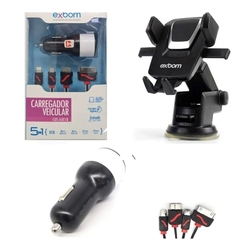 Kit Carregador Veicular Ultra Rápido E Suporte Para Celular Menor preço em Kit Carregador Veicular Ultra Rápido E Suporte Para Celular