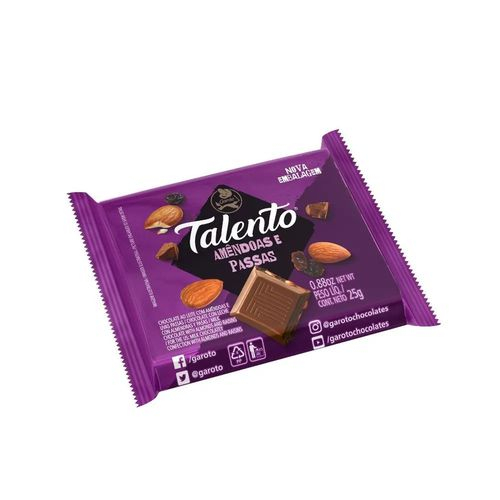 Chocolate Garoto Talento ao Leite com Amêndoas e Passas 25g no Shoptime