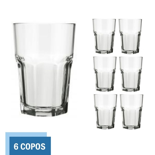 Jogo 6 Copos Vidro Grosso 410ml Grande Resistente Água Suco