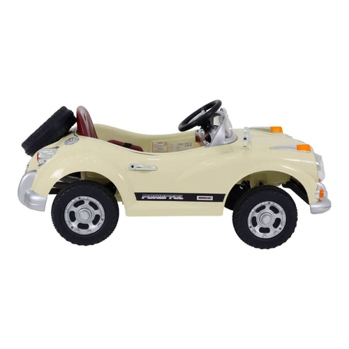 Carro Eletrico Infantil Retro 6V Com Controle Remoto Bege