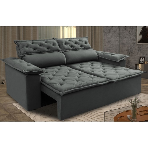 [Diversas Cores] Sofá 3 Lugares Retrátil e Reclinável Cama inBox Compact 1,80m Velusoft Cinza
