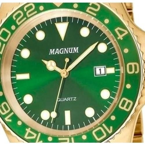 Relogio Magnum Masculino Dourado Visor Verde Calendario Ma32934g + Carteira  no Shoptime