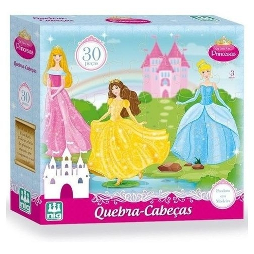 Jogo Quebra Cabeça Princesas Era Uma Vez 30 Peças Madeira Nig Brinquedos