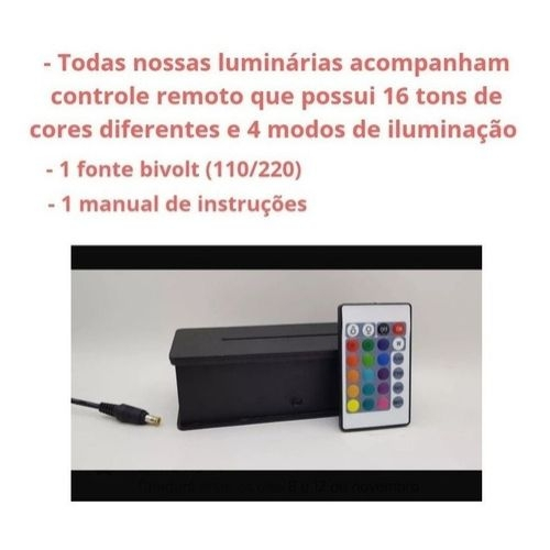 Luminária Led 3d, Goku Super Sayajin 3,16 Cores + controle, Dragon