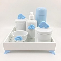 Kit Higiene Bebê Porcelana Carrinho Bandeja Mdf Garrafa Azul 6pçs Menor preço em Kit Higiene Bebê Porcelana Carrinho Bandeja Mdf Garrafa Azul 6pçs