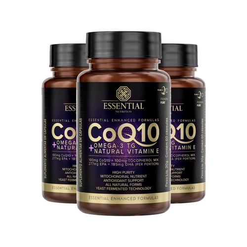 Kit CoQ10 (3x60 Capsulas) Coenzima Q10 + Ômega-3 Essential Nutrition Em ...