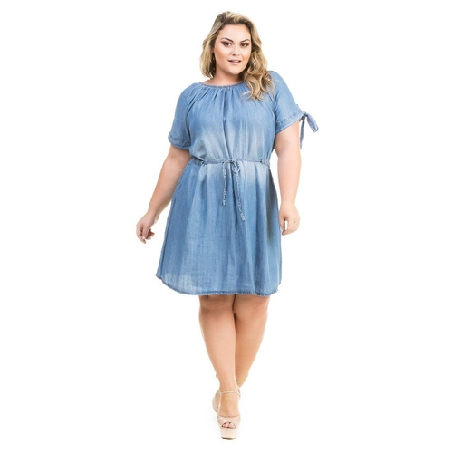 vestido jeans plus size ciganinha