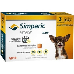 Antipulgas Zoetis Simparic 5 mg para cães 1,3 a 2,5 kg - 3 comprimidos Menor preço em Antipulgas Zoetis Simparic 5 mg para cães 1,3 a 2,5 kg - 3 comprimidos