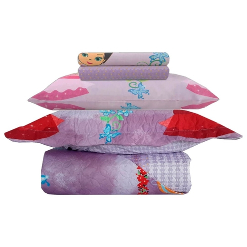 Kit Jogo de Cama Solteiro Infantil Menina Lilás Happy Day Lady 5