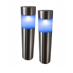 2 Luminária Led Azul Solar Jardim Balizador Poste Inox 37Cm Menor preço em 2 Luminária Led Azul Solar Jardim Balizador Poste Inox 37Cm