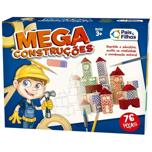 Blocos Mega Construções 76 Peças Em Madeira Pais E Filhos Em Promoção ...