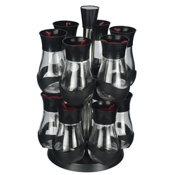 Porta Condimentos Temperos em Inox e Vidro Preto e Vermelho Menor preço em Porta Condimentos Temperos em Inox e Vidro Preto e Vermelho
