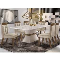 Conjunto Sala de Jantar 6 Cadeiras Cronos Chanfro Siena Móveis Branco/Castanho Menor preço em Conjunto Sala de Jantar 6 Cadeiras Cronos Chanfro Siena Móveis Branco/Castanho