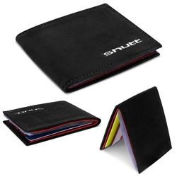 Menor preço em Carteira de Bolso Masculina Compacta Shutt Couro Legítimo Preto e Vermelho Abertura em U