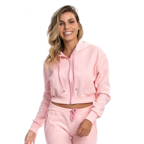 baby pink cropped zip up moletom com capuz