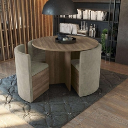 Conjunto de Mesa Nirá 108 cm com 4 Cadeiras Nogal e Bege Menor preço em Conjunto de Mesa Nirá 108 cm com 4 Cadeiras Nogal e Bege