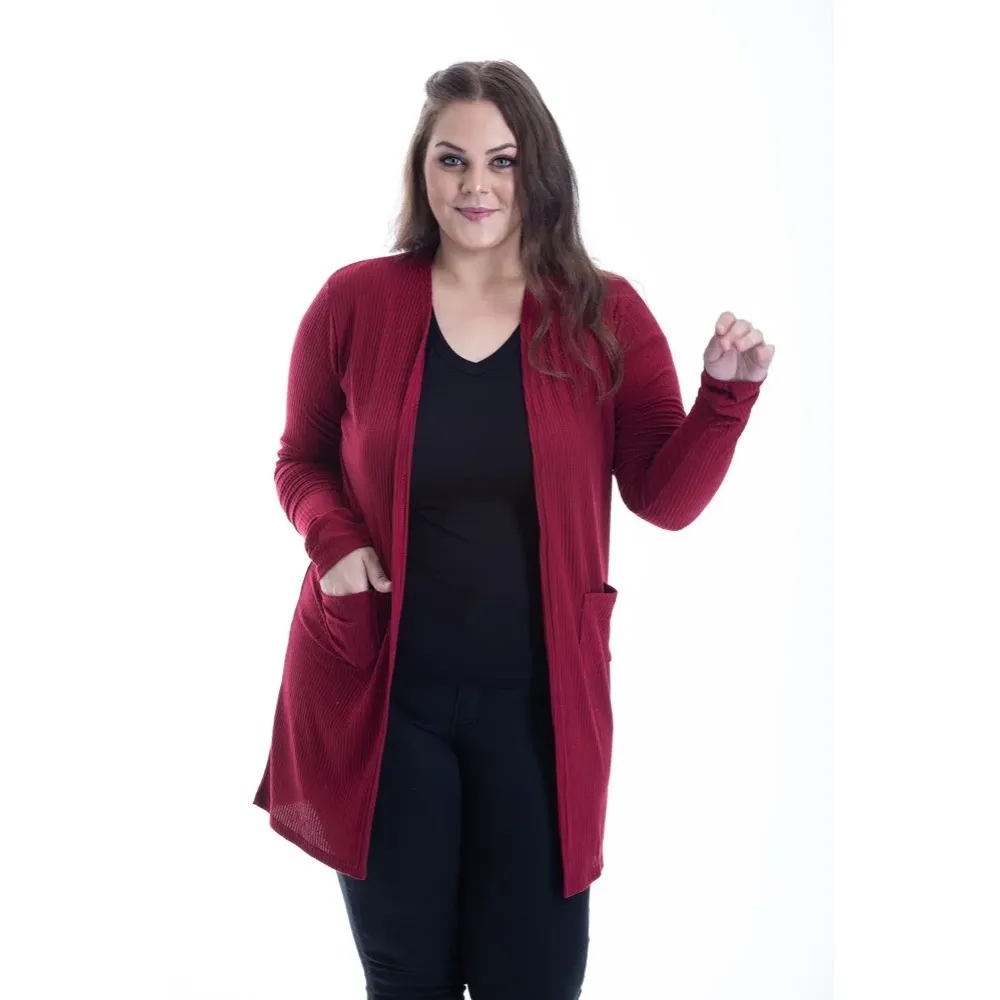 cardigan canelado plus size