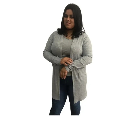 cardigan canelado plus size