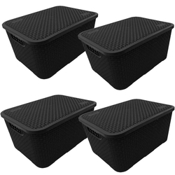Kit 4 Caixas Organizadora Rattan Grande Com Tampa 16L Preto Menor preço em Kit 4 Caixas Organizadora Rattan Grande Com Tampa 16L Preto