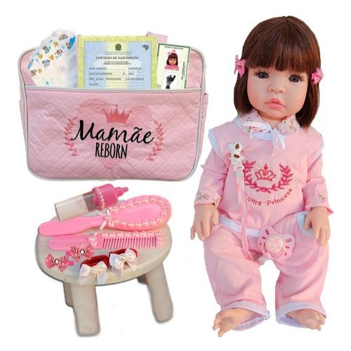 Boneca Bebe Reborn Menina 100% Silicone Enxoval + 24 Itens