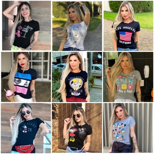 Kit Com 3 Blusas T-shirts Sortidas Moda Feminina Brás Atacado - Loja Via  Brás