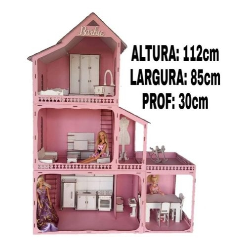 Casa Casinha Da Boneca Barbie Mdf 112 Cm + 22 Móveis Branco