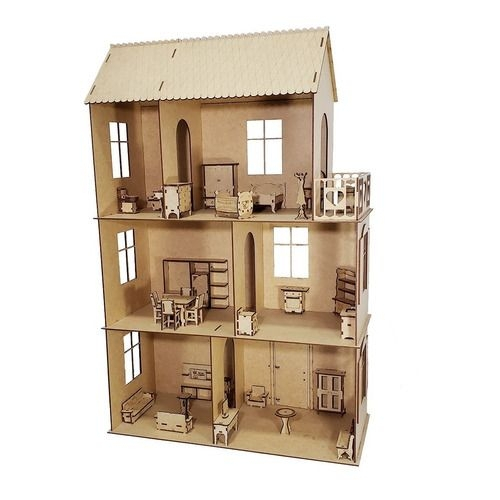 Casa casinha de boneca crua MDF Madeira para bonecas Polly Poli Polli  Pocket Lol Surprise Anime Funko