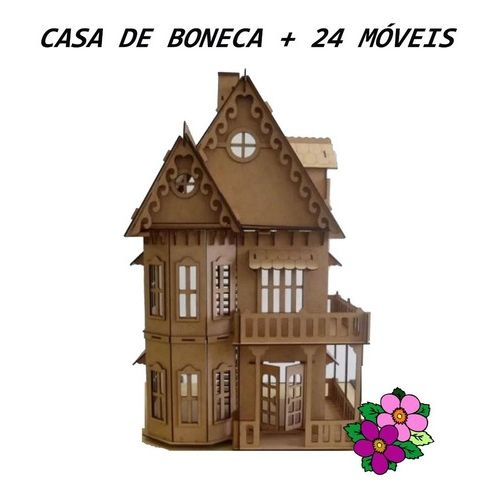 Casa Casinha Boneca Barbie 80cm Polly Mdf c/ 50 Moveis no Shoptime