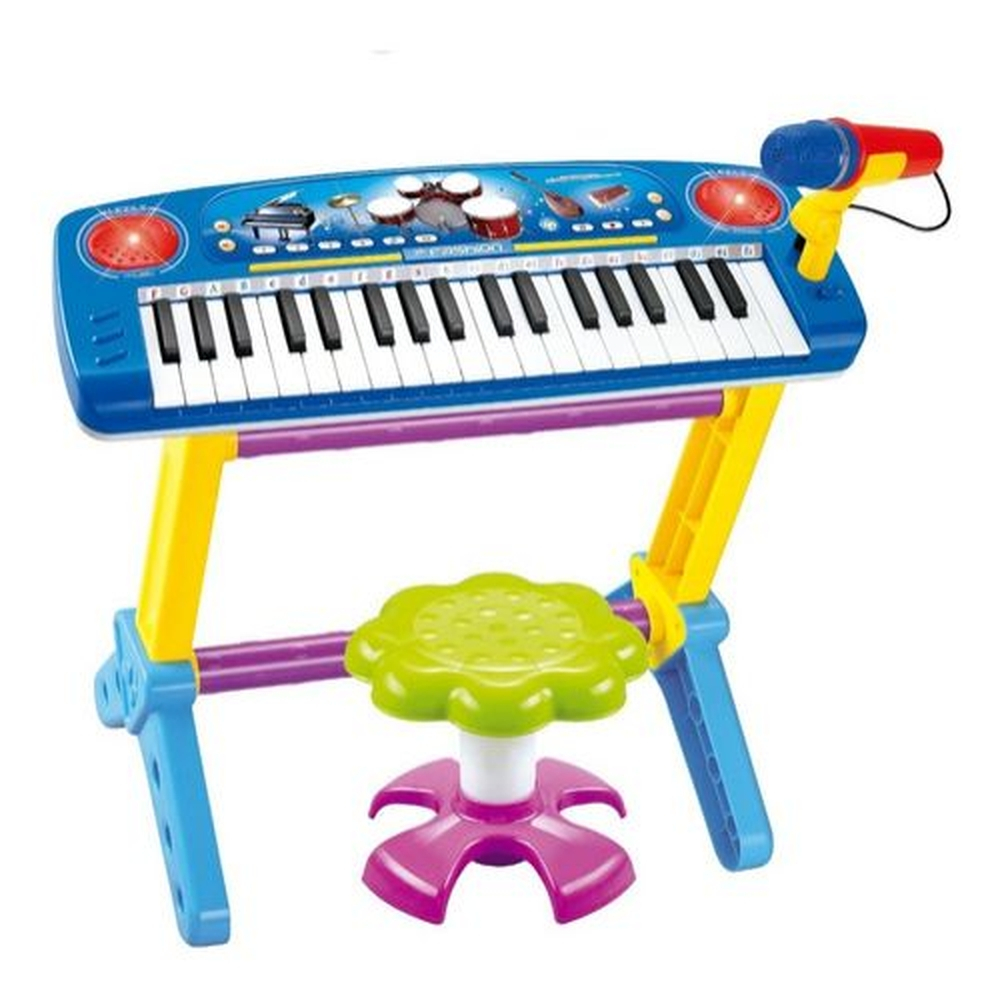 Piano Eletrônico Teclado Infantil Com Microfone Suporte Rosa - Ri