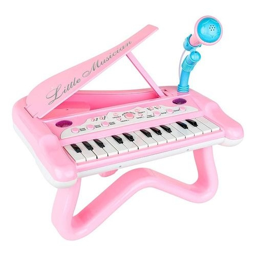 Piano Teclado Brinquedo Infantil Microfone Educativo Musical Cor Rosa