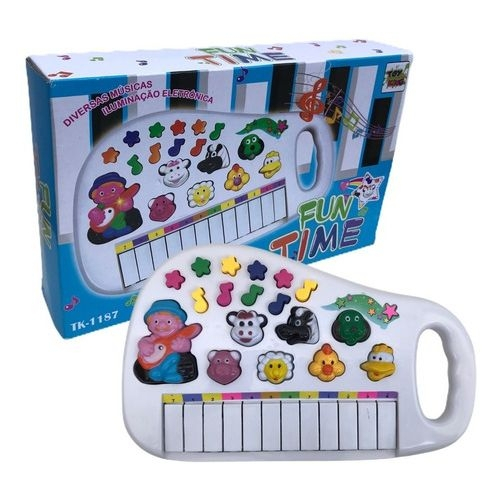 Piano Infantil Azul Teclado Musical Com Sons De Bichinhos Bichos