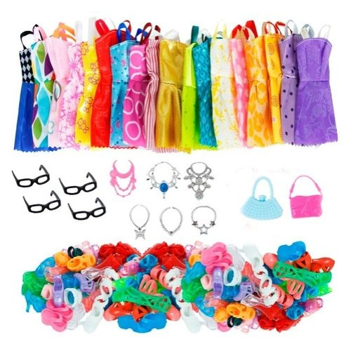 kit roupa boneca barbie 60 pecas roupinhas acessorios